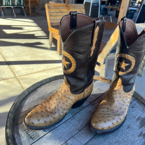 Black Jack Full Quill Ostrich Cowboy Boots 10D Handmade USA LONE STAR INLAY main image 8